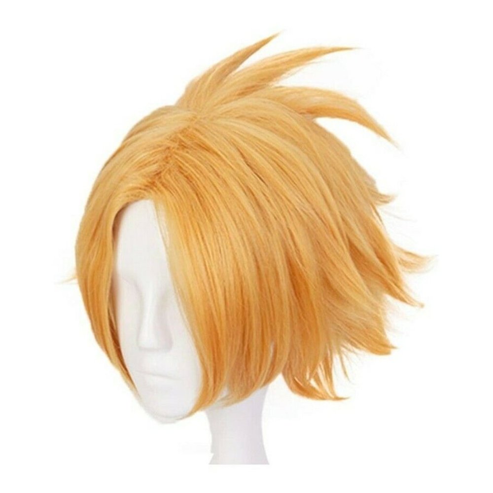 Anogol Hair Cap+ Yellow Short Wavy Cosplay Wig Anime Wigs For Boy's Synthe...